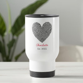 Taza De Viaje Minimalist Heart Fingerprint Personalized Name 