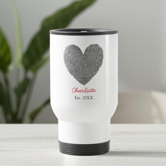 Taza De Viaje Minimalist Heart Fingerprint Personalized Name  (Subido por el creador)