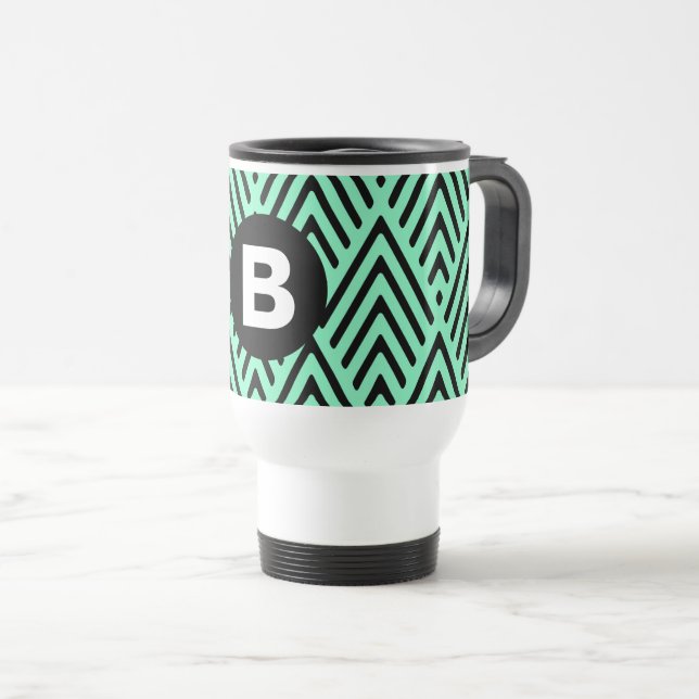 Taza De Viaje Mint Green Trendy Chevron Pattern Monogram (Anverso derecho)