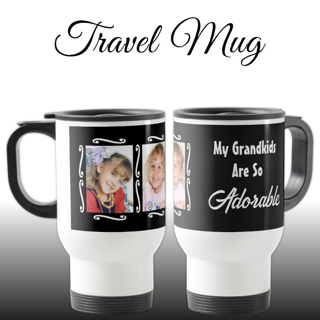 Taza De Viaje Mis nietos adorables agregan fotos en negro (Subido por el creador)