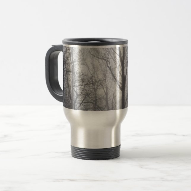 Taza De Viaje Misty Trees Gray Woodland (Anverso izquierdo)
