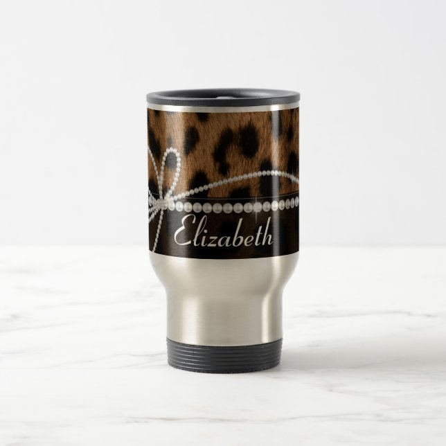 Taza De Viaje Moda de moda girly faux marrón leopardo animal (Centro)