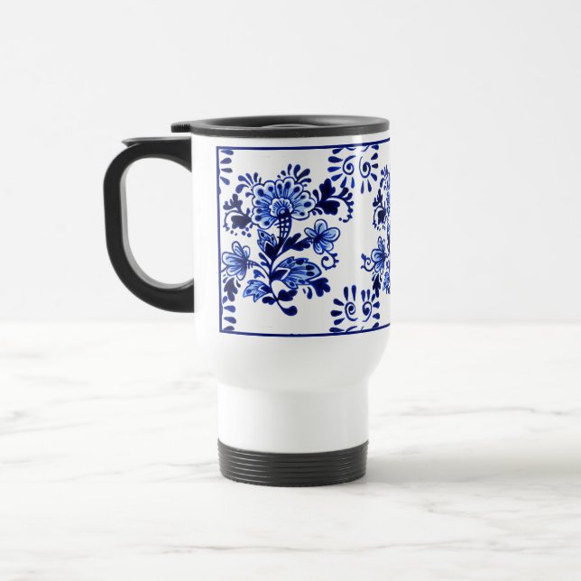 Taza De Viaje Moda Holandés antiguo Delfts Blue Floral Pattern (Izquierda)