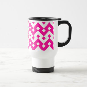 Taza De Viaje Moda White Travel Mug, Candy Pink Geométrico