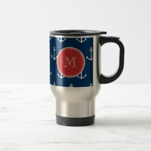 Taza De Viaje Modelo blanco de las anclas de los azules marinos,