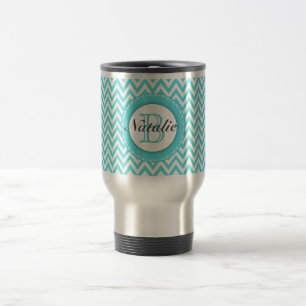 Taza De Viaje Modelo con monograma floral de Chevron de las