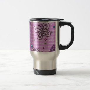 Taza De Viaje Modelo de mariposa rosado y púrpura