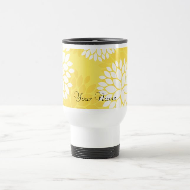 Taza De Viaje Modelo floral blanco amarillo del monograma (Centro)