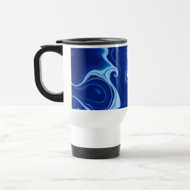 Taza De Viaje Modern Midnight Indigo Blue Ink Wash Custom (Izquierda)
