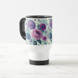 Taza De Viaje Modern Personalized Purple Floral Vintage Dahlia