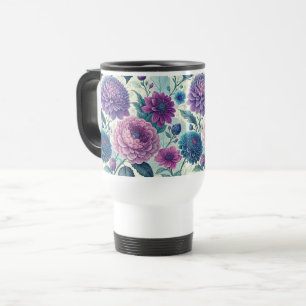 Taza De Viaje Modern Purple Floral Vintage Dahlia