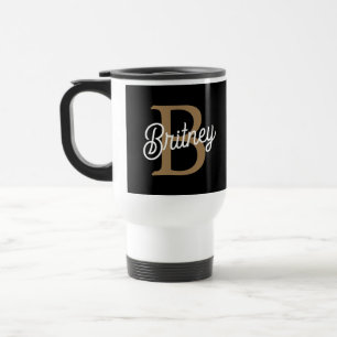 Taza De Viaje Moderno y elegante nombre de monograma Black Gold 