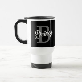 Taza De Viaje Moderno y elegante nombre de monograma guión gris 
