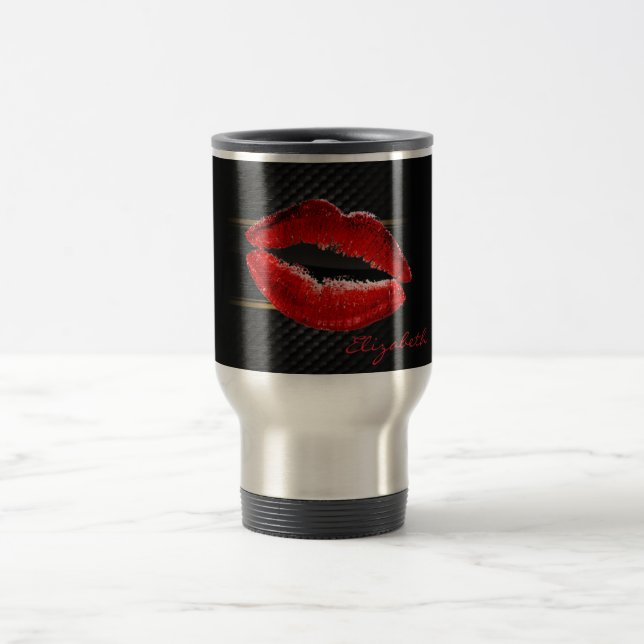 Taza De Viaje Modernos labios rojos Purpurinas, personalizados e (Centro)
