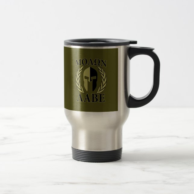 Taza De Viaje Molon Labe Spartan Mask Laurelles Olive Green (Derecha)