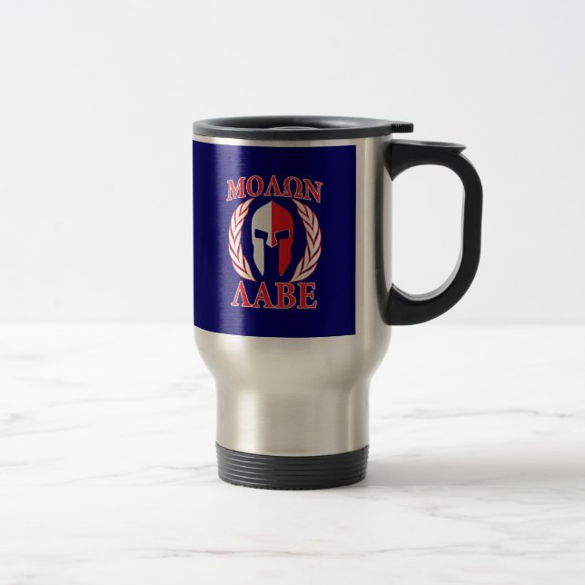 Taza De Viaje Molon Labe Spartan Mask Laurels Navy Blue (Derecha)