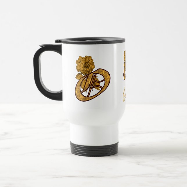 Taza De Viaje Monogram Initial O Gold Peony Personalized (Izquierda)
