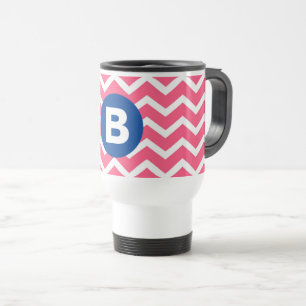 Taza De Viaje Monograma con Patrón de Chevron en Rosa Brillante 