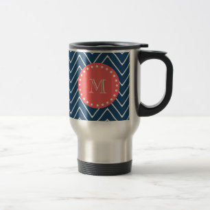 Taza De Viaje Monograma coralino del modelo el   de Chevron de