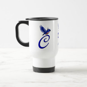 Taza De Viaje Monograma de Bluebird Inicial C Personalizado Eleg