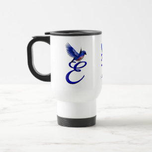 Taza De Viaje Monograma de Bluebird Inicial E Elegante Personali
