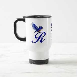 Taza De Viaje Monograma de Bluebird Inicial R Personalizado Eleg