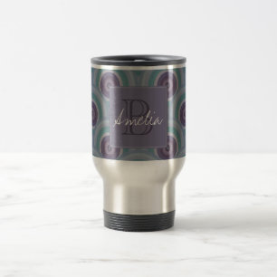 Taza De Viaje Monograma de círculos retro de púrpura y verde