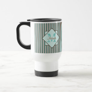 Taza De Viaje Monograma de franjas verdes de chocolate y de ment