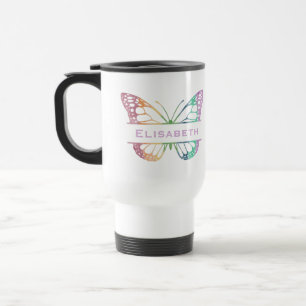 Taza De Viaje Monograma de mariposa color arcoiris