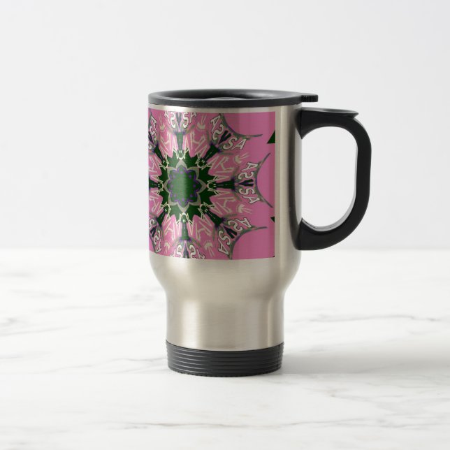 Taza De Viaje Monograma de Moda Floral Cuta Negra y Rosa (Derecha)
