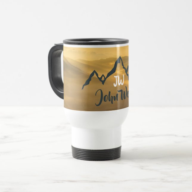 Taza De Viaje Monograma de montañas personalizables de amanecer  (Anverso izquierdo)
