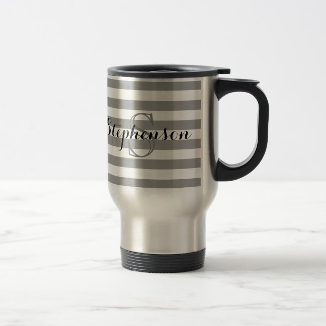 Taza De Viaje Monograma de nombre gris/plateado personalizado (Derecha)