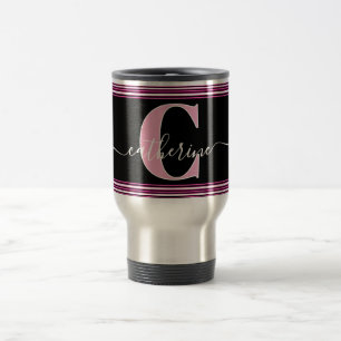 Taza De Viaje Monograma De Nombre Minimalista Elegante Negro Bla