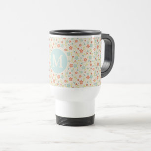 Taza De Viaje Monograma de Patrón Floral de Primavera Pastel Pre