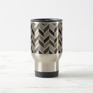 Taza De Viaje Monograma de patrón geométrico de chevron gris mod