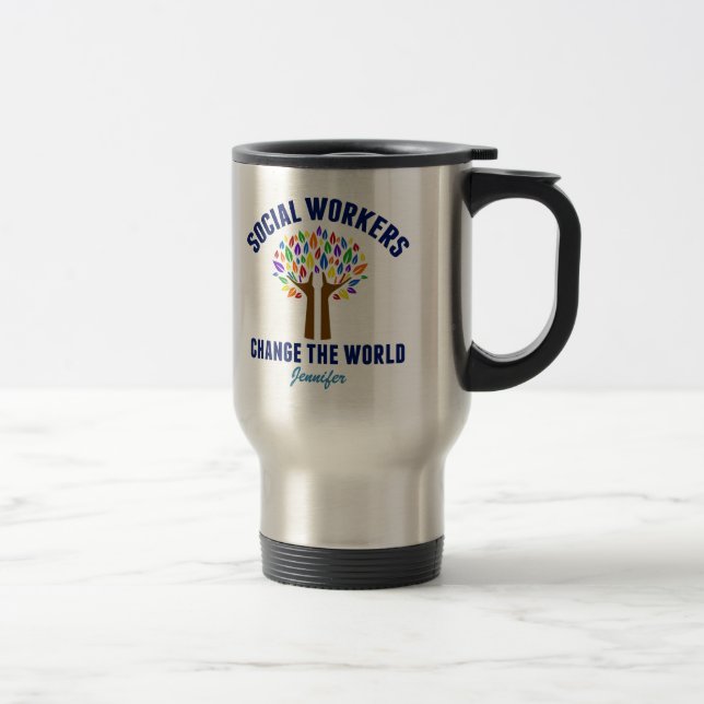 Taza De Viaje Monograma de presupuesto de trabajo social reducid (Derecha)