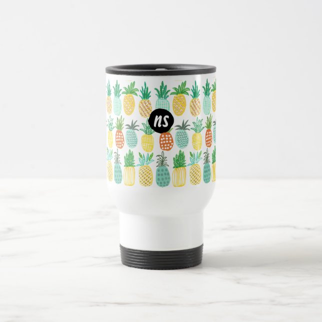 Taza De Viaje Monograma de verano de piña | Tramo de viajes (Centro)
