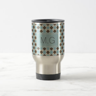 Taza De Viaje Monograma del patrón de estilo azul y marrón