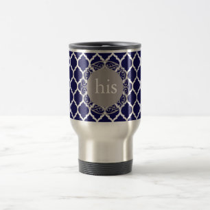 Taza De Viaje Monograma del patrón de quatrefoil marroquí azul p