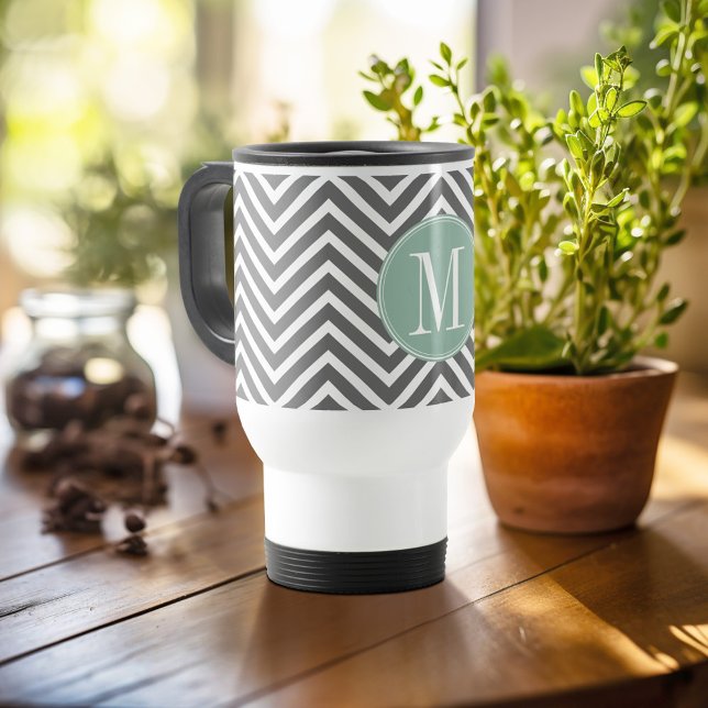Taza De Viaje Monograma del Personalizado de Chevrras verdes de  (Personalized travel mug - add photos and text or customize completely)