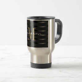 Taza De Viaje Monograma dorado inicial y nombre en negro