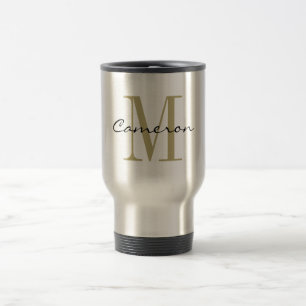 Taza De Viaje Monograma dorado inicial y nombre personalizado