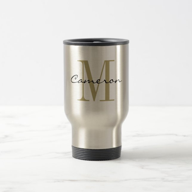 Taza De Viaje Monograma dorado inicial y nombre personalizado (Centro)