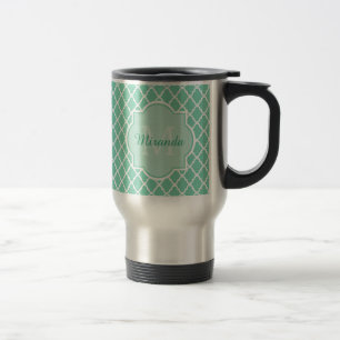 Taza De Viaje Monograma elegante de Quatrefoil de la verde menta