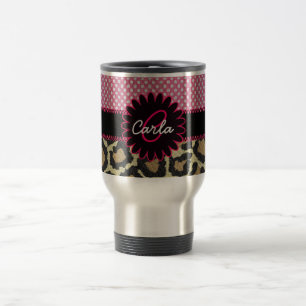 Taza De Viaje Monograma elegante del estampado leopardo y del