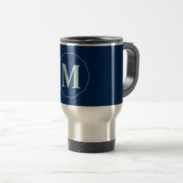 Taza De Viaje Monograma elegante Navy Blue personalizado