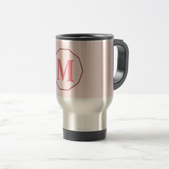Taza De Viaje Monograma elegante rosa Rubor personalizado (Anverso derecho)