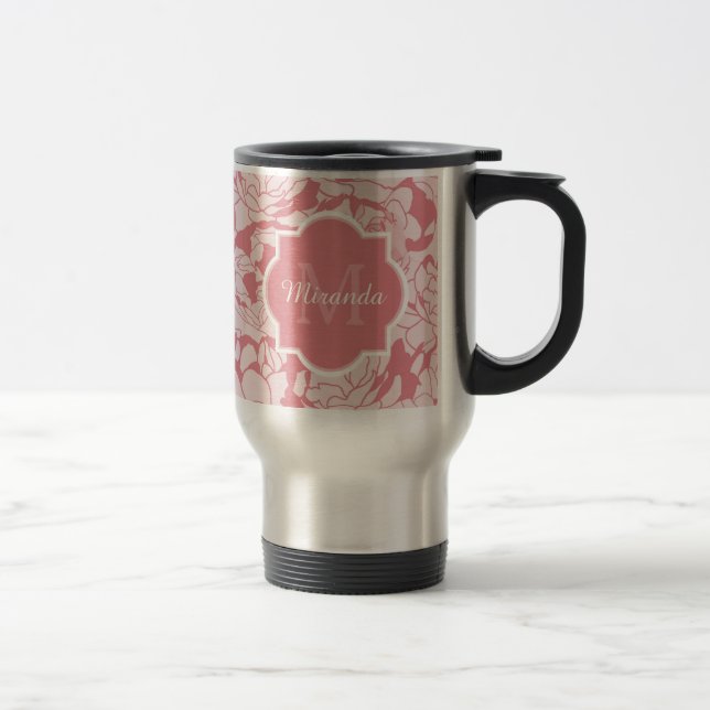 Taza De Viaje Monograma femenino floral rosa claro bonito con (Derecha)