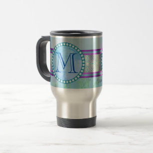 Taza De Viaje Monograma Floral Azul Pastel