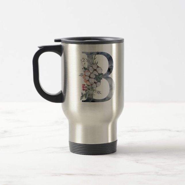 Taza De Viaje Monograma Floral Azul Primer B (Izquierda)